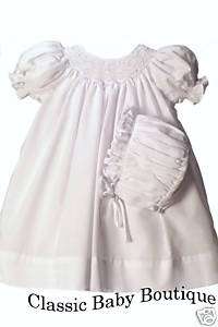 NWT Petit Ami White Smocked Daygown Bonnet 3pc Preemie  