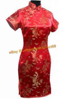 Chinese Mini Cheongsam Dress Dragon&Phoenix Red WMD 02  