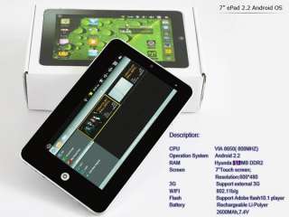   ANDROID 2.2 MID 800MHZ HDD 4GB WIFI G SENSOR CAMERA TABLET PC WM8650 S