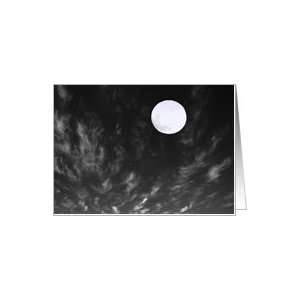 Blank, Black and White, Wolf Moon in Sky With Mares Tails Clouds Card