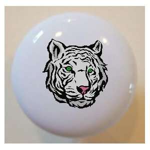  White Siberian Tiger Ceramic Cabinet Drawer Pull Knob 