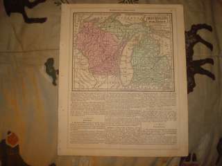 1852 ANTIQUE MICHIGAN WISCONSIN ILLINOIS MISSOURI MAP N  