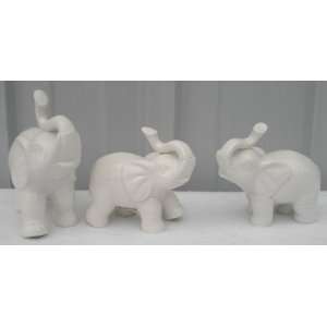    Set of 3 Porcelain White Elephant Figurines 