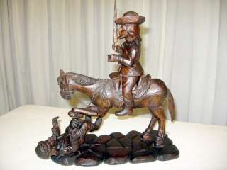 Old Folk Art Wood Carving Personifies Of Don Quixote  