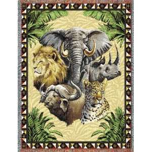  Big Five Wildlife Tapestry Afghan Throw