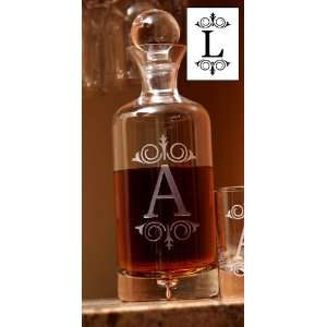 30oz Etched Monogram Whiskey Decanter L 