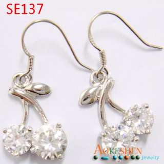 2pcs 925 Sterling Silver earrings crystal heart charm jewelry beads 