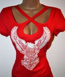 NWT Harley Red Hot Freedom Wings Cross Front Top Shirt XL  