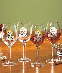 COLLECTOR WINE GLASS SET OF 4 ELVIS, BEATLES or MARILYN  