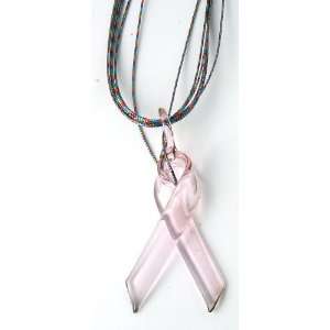  Breast Cancer Awareness Glass Necklace   Ribbon Jewelry