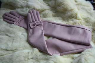 50cm(19.6)long cute bow real leather gloves*Lt pink  