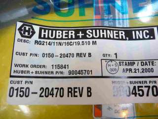 Huber + Suhner 90045701 RF Generator Cable RG 214 new  