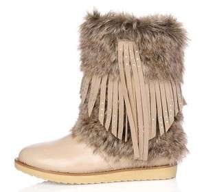   Faux Rabbit Fur Fringe Flat Warm Winter Snow Boots Shoes #543  