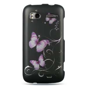  VMG HTC Sensation Design Case   Black Purple Butterflies 