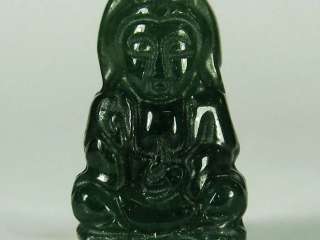 Antique Holy Guan Yin Giesha Statue Real Stone Green Jade Amulet Bead 