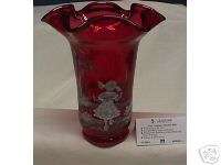 FENTON GLASS MARY GREGORY HANDPAINTED VASE #6538 EE  