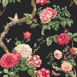 Ravenglass Butterfly Floral Black Wallpaper in Shand Kydd