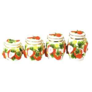  STRAWBERRY Latching AIRTIGHT 4 Canisters Set 3 D *NEW 