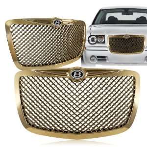   Gold Front Mesh Hood Bumper Grille w/ Iced Out B Emblem Automotive