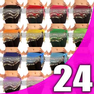 24 BELLY DANCE COIN WRAP HIP SCARF SKIRT WHOLESALE LOT  