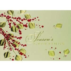  Golden Leaves With Holly Berries Holiday Cards