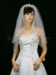 2T White Wedding Bridal Elbow 1/4 Ribbon Edge Veil  
