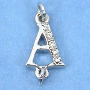 Chinese Crystal Letter A Spring Ring Charm with Ring White Plated 14 