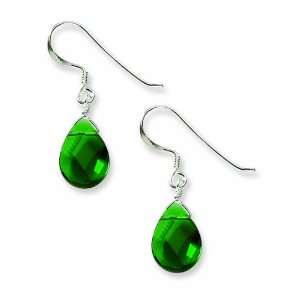    Sterling Silver Dark Green Crystal Dangle Earrings Jewelry