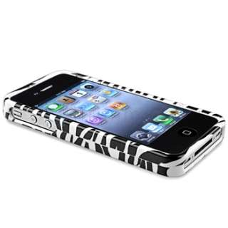 White/Black Zebra Pattern Case+LCD Film+Wall+Car Charger For iPhone 4 