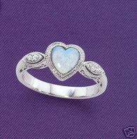 NEW 14kt White Gold Opal Heart Ring  