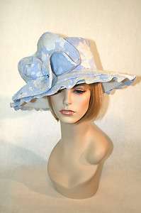NEW Church Kentucky Derby Periwinkle Blue White Wide Brim Formal Hat 