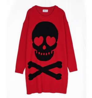 Womens Skull Oversize Wool Sweater Dress Red size S   L  