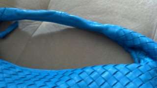 Bottega Veneta Intrecciato Nappa Large Turquoise Blue Hobo Bag Purse 