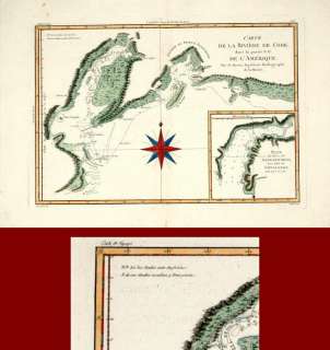 ANTIQUE MAP   COOK RIVER   ALASKA   Bonne   1788  