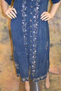 vtg 80s 90s GRUNGE blue ETHNIC casual maxi dress sz 1X  