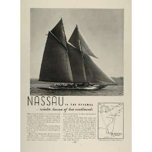 1936 Ad Nassau Bahamas Travel Sailboat Yacht Cruises   Original Print 