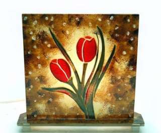 NEW RED TULIPS FUSED GLASS ACCENT LAMP 10 TALL  