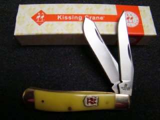 SS Kissing Crane Yellow Comp Mini Trapper Pocket Knife NIB 