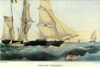 OLD PRINT SAIL SHIP NAUTICAL BARK THEOXENA SAILING  