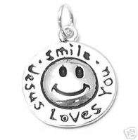 sterling silver SMILE JESUS LOVES YOU charm J2943  