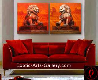 Foo Dogs Original Modern Abstract Oil Paintings FRAMED  