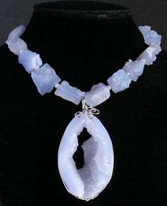 AMAZING STUNNING ROUGH BLUE LACE AGATE NECKLACE  