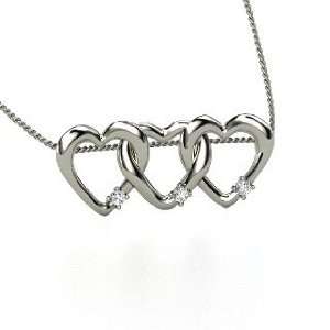 Three Linked Hearts Pendant, Round Diamond Sterling Silver 