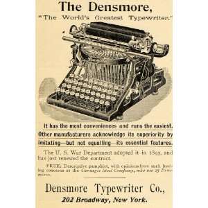  1895 Ad Densmore Typewriters US War Department Carnegie 
