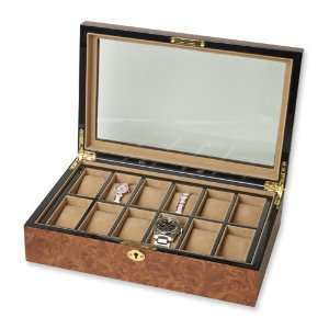  Burl Wood High Gloss 12 watch Box Jewelry