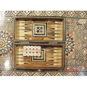 NEW WOODEN MOSAIC BACKGAMMON CHESS BOARD GAME  Sports 