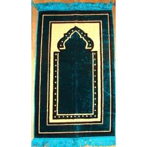  Plush Prayer Rug   Premium Teal with Beige Islamic Design 