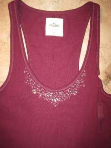NWT Hollister L Racerback Ribbed Stretch Peach Red Lace Scoop Neck 