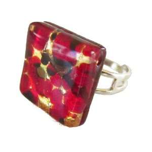  Red Gold Venetian Murano Glass Adjustable Ring Jewelry