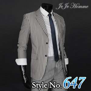 Mens Skinny Slim Fit Gray Stripe 2Btn Suit Tuxedo US36R  